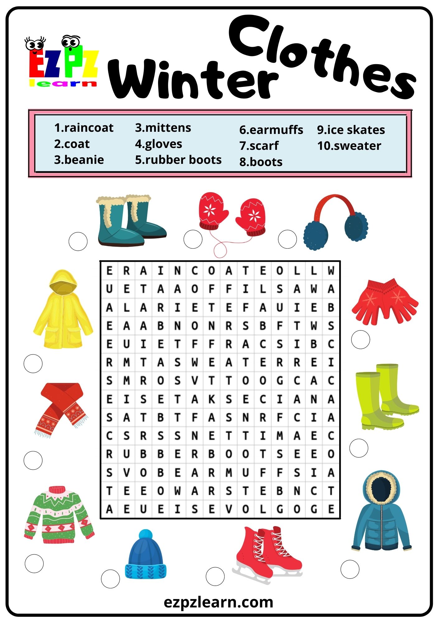 Clothes Winter Word Search 2 Free PDF Download